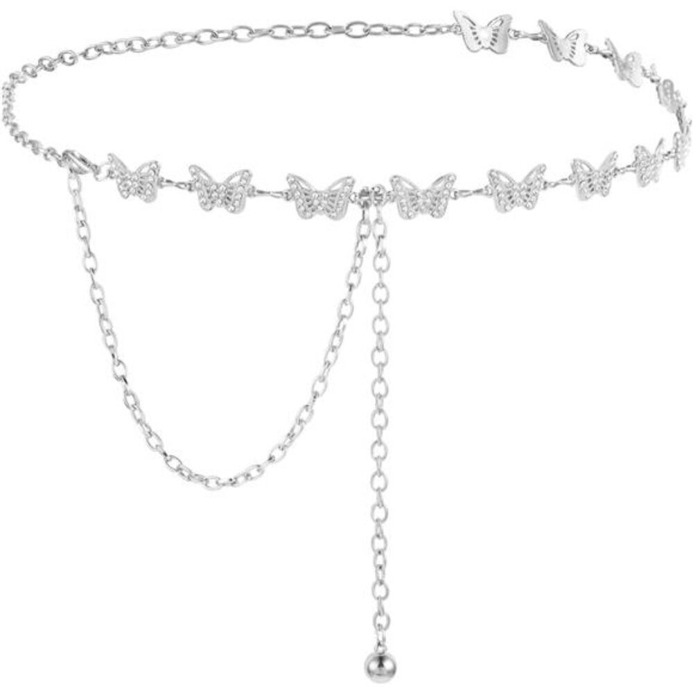 Silver Women Butterfly Waist Chain Belt Metal RhinestonesWaist Belts Women Dress